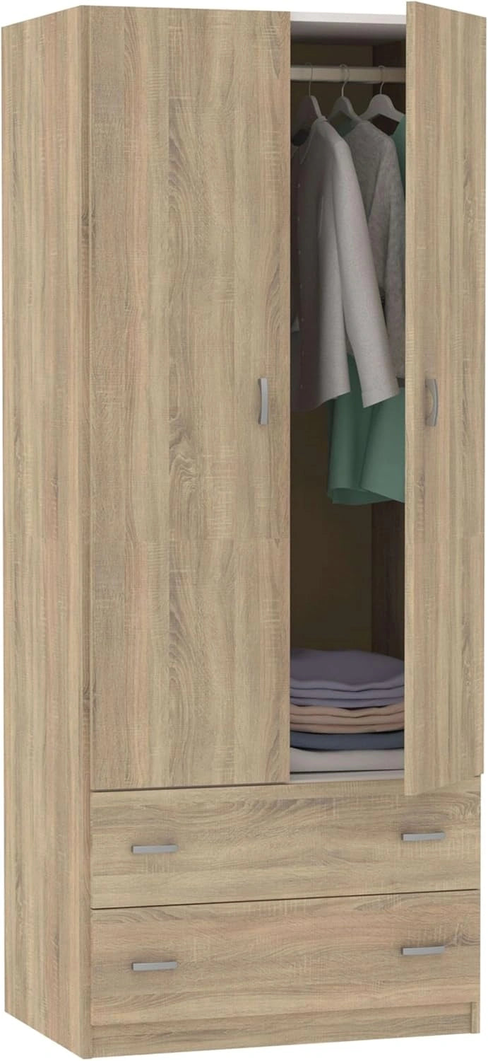 Armoire de Chambre 2 Portes 2 Tiroirs, Chêne Cambrian, 180x74x50 cm, Moderne et Pratique