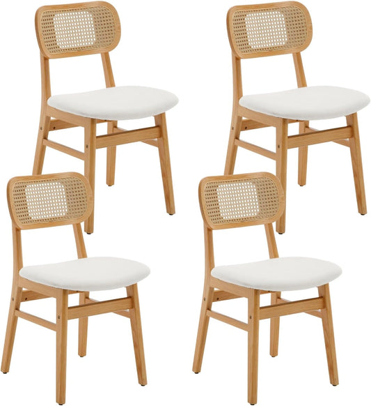 Ensemble de 4 Chaises en Rotin avec Coussin pour Salle à Manger - Beige