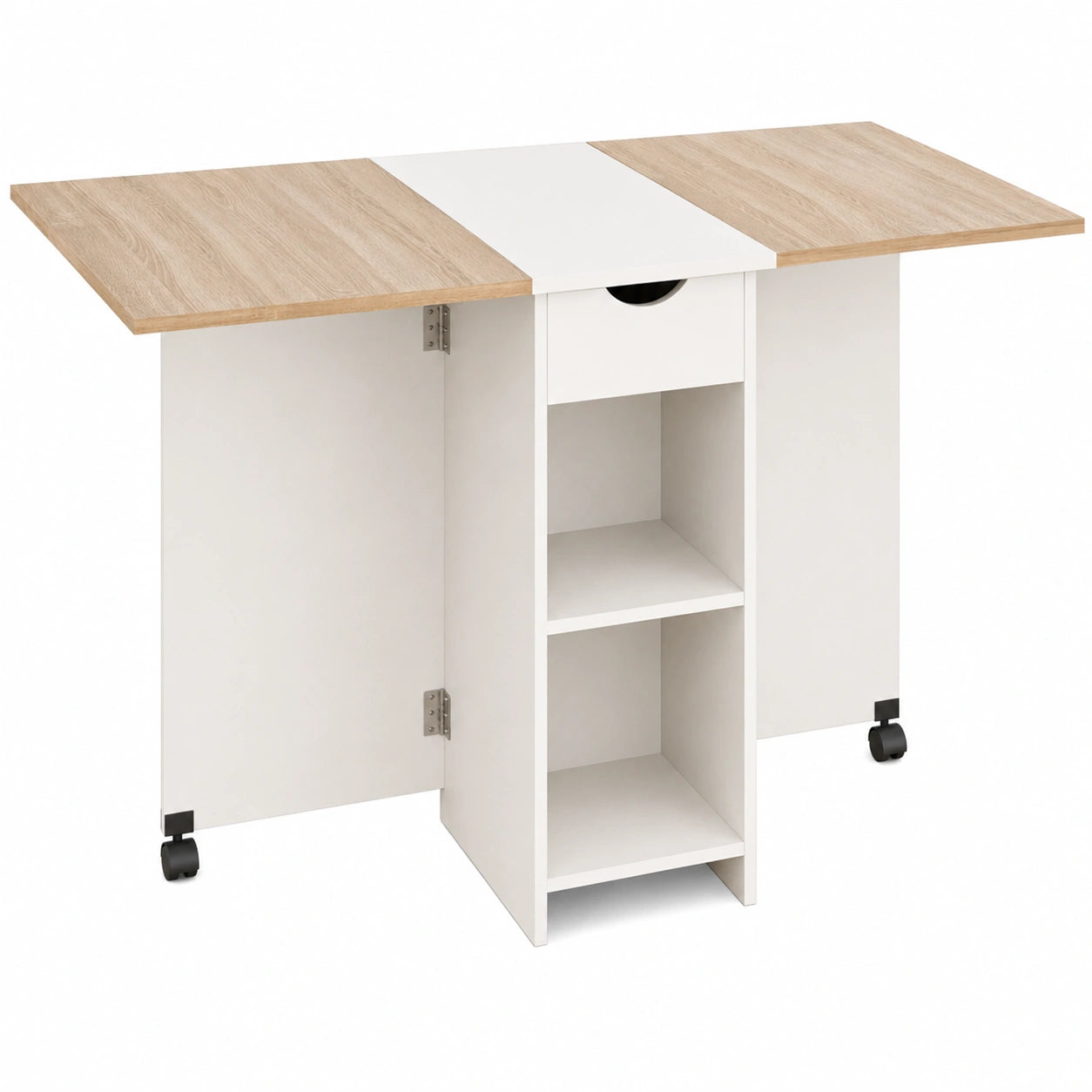 Table à Manger Pliable Extensible avec Tiroir et Étagères pour Petits Espaces