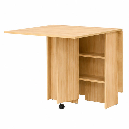 Table pliante de cuisine avec roulettes et étagères intégrées