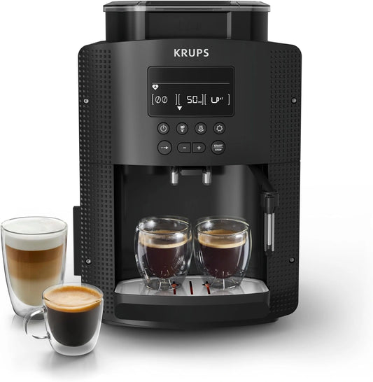 Cafetière Espresso KRUPS, 1.7L, Mousseur à Lait, 2 Tasses Simultanées, Modèle Essential Noir