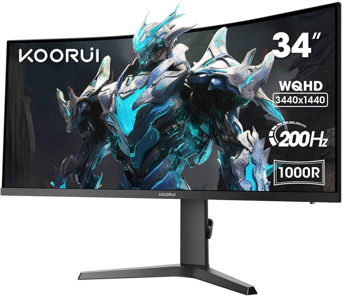 KOORUI Écran Gaming Incurvé 34 WQHD 200Hz, 1ms, HDR 400, Adaptive Sync, HDMI 2.0, DisplayPort, Hauteur Ajustable, Montage VESA, Protection Oculaire