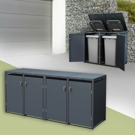 Abri en Acier pour 4 Poubelles 240L, Anthracite, Résistant aux Intempéries