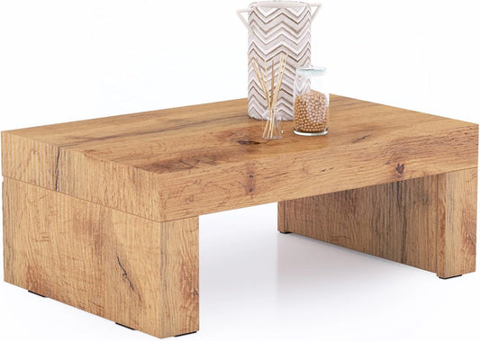Table Basse Salon Evolution 90x60, Finition Bois Rustique, Fabriqué en Italie