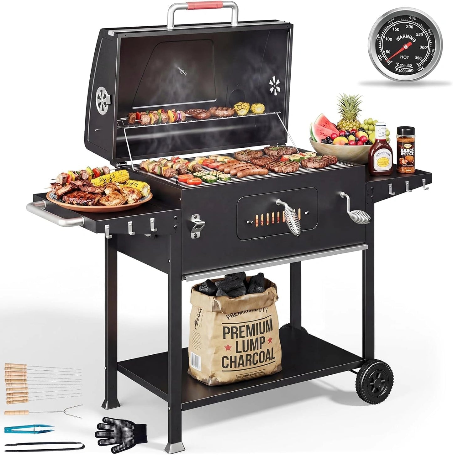 Barbecue au Charbon XXL Devoko avec Accessoires pour Jardin et Camping