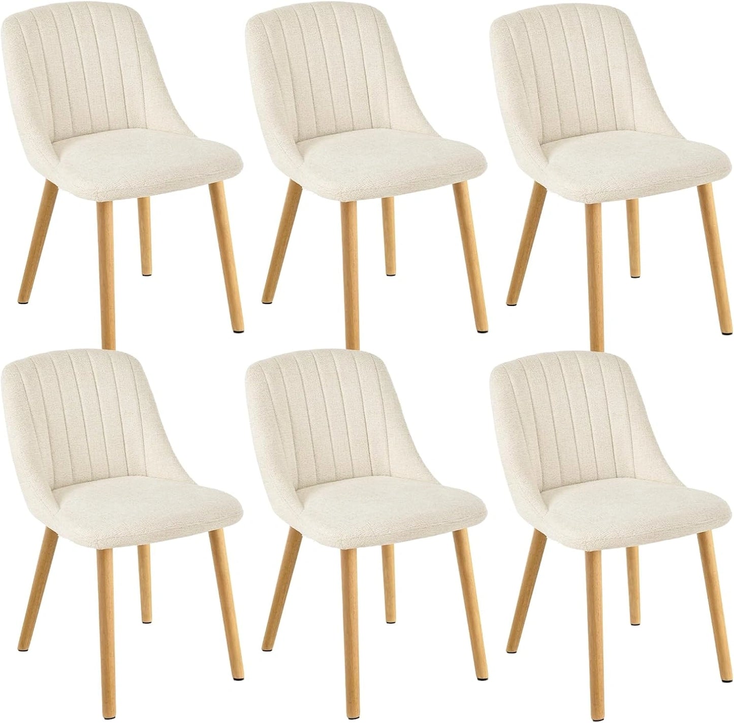 Ensemble de 6 Chaises Blanches en Bois, Tissu Chenille Confortable pour Cuisine et Bureau
