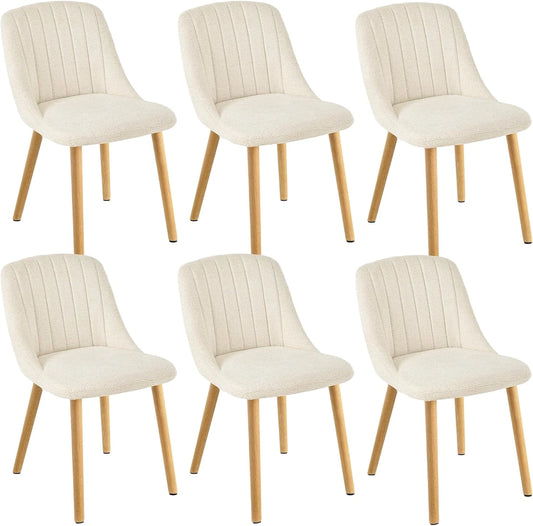 Ensemble de 6 Chaises Blanches en Bois, Tissu Chenille Confortable pour Cuisine et Bureau