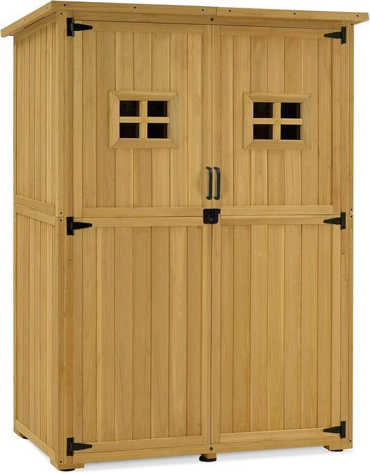 Abri de Jardin Compact en Bois Résistant aux Intempéries, Pour Terrasse et Balcon, 59x127x168 cm