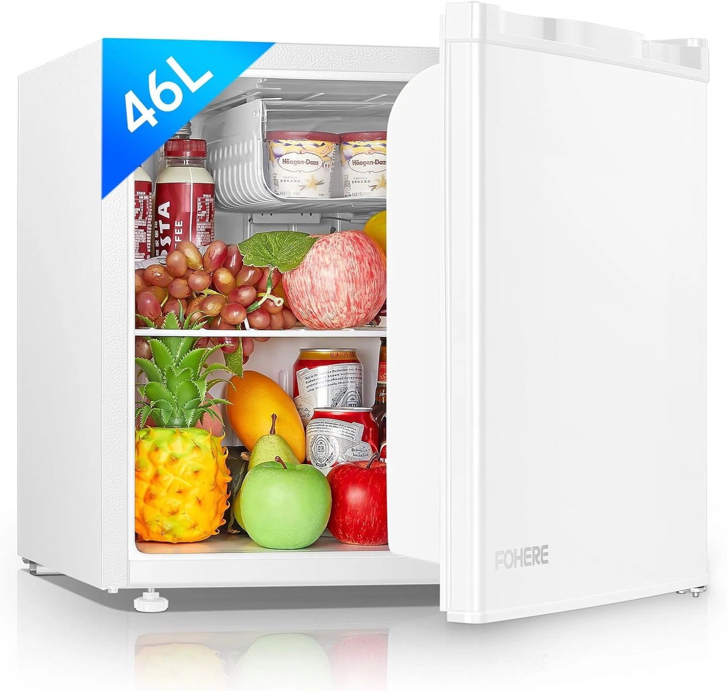 Réfrigérateur Compact 46L FOHERE, Portes Réversibles, Éco-énergétique et Silencieux, Idéal pour Chambre, Bureau et Hôtel