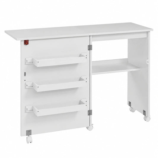 Table de couture pliante avec rangement et roulettes