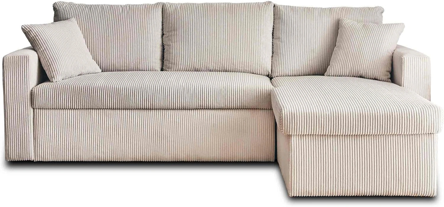 Canapé d'angle réversible en velours pour 4 personnes avec rangement