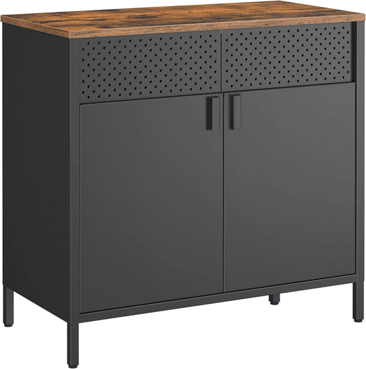Buffet de Rangements SONGMICS, Métal et Cadre Acier, Portes Magnétiques, Style Rustique, 40 x 80 x 76 cm