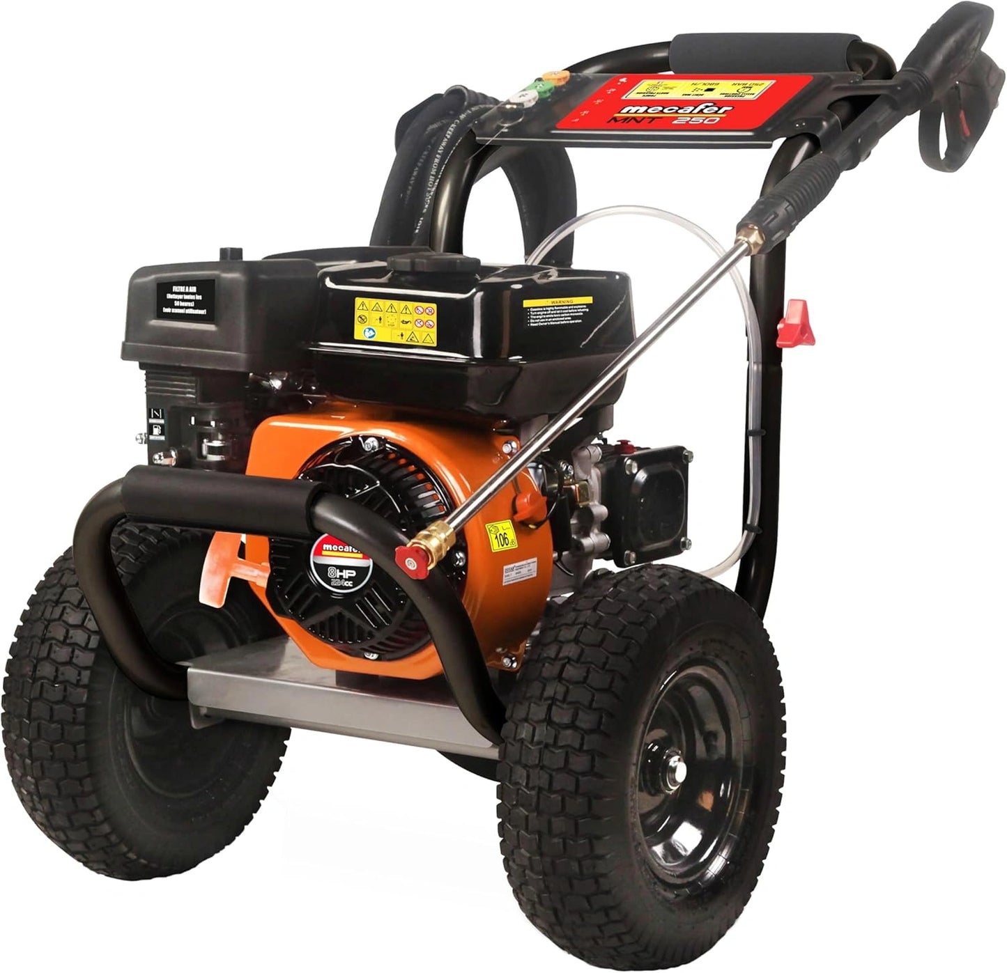 Nettoyeur Haute Pression Thermique 250 Bar, 680 l/h, 8 CV, Moteur 4 Temps OHV, Pompe Laiton, Grandes Roues