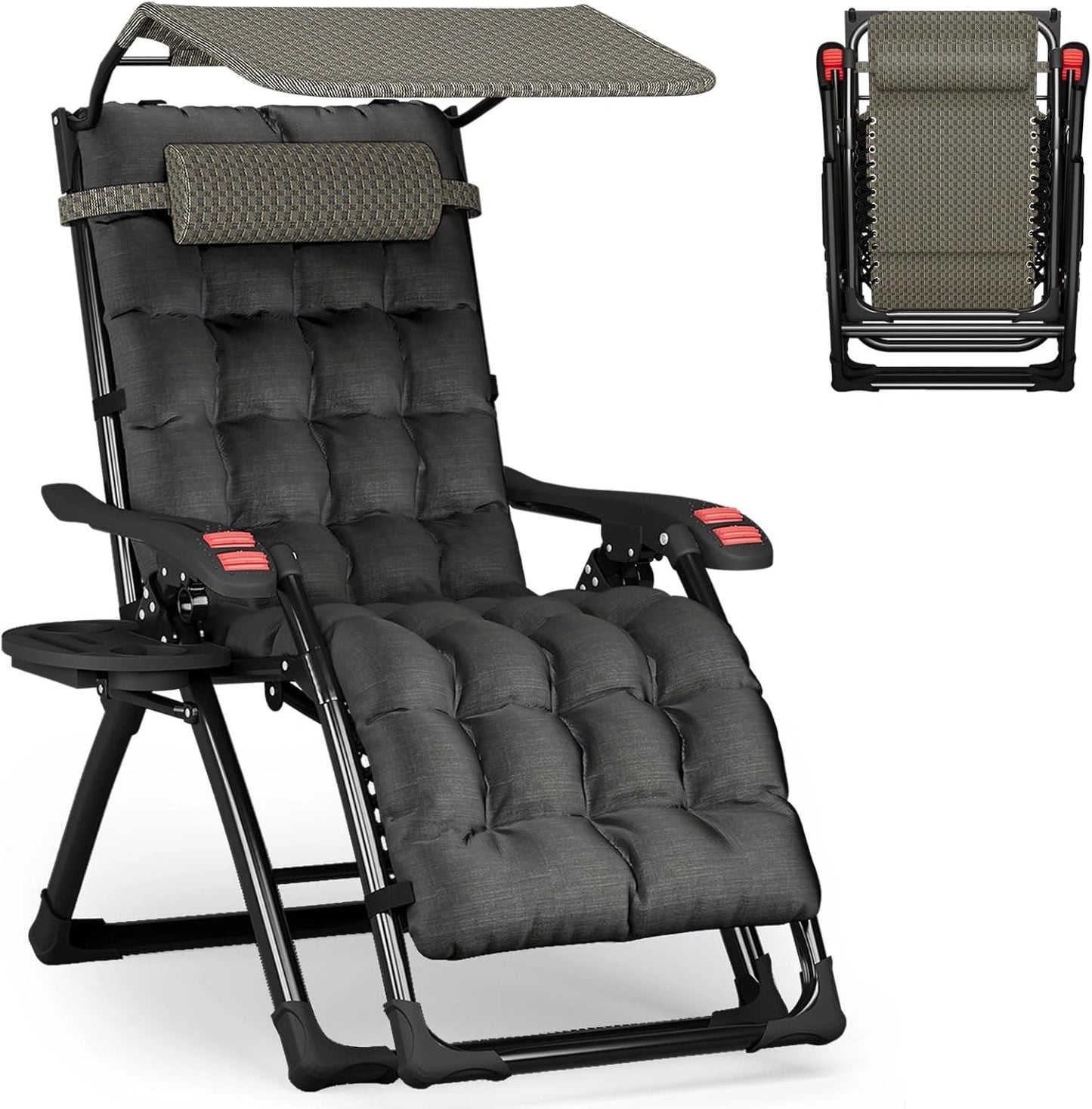 Chaise Longue de Jardin Pliante avec Pare-Soleil et Coussin, Capacité 200kg, Résistante aux Intempéries