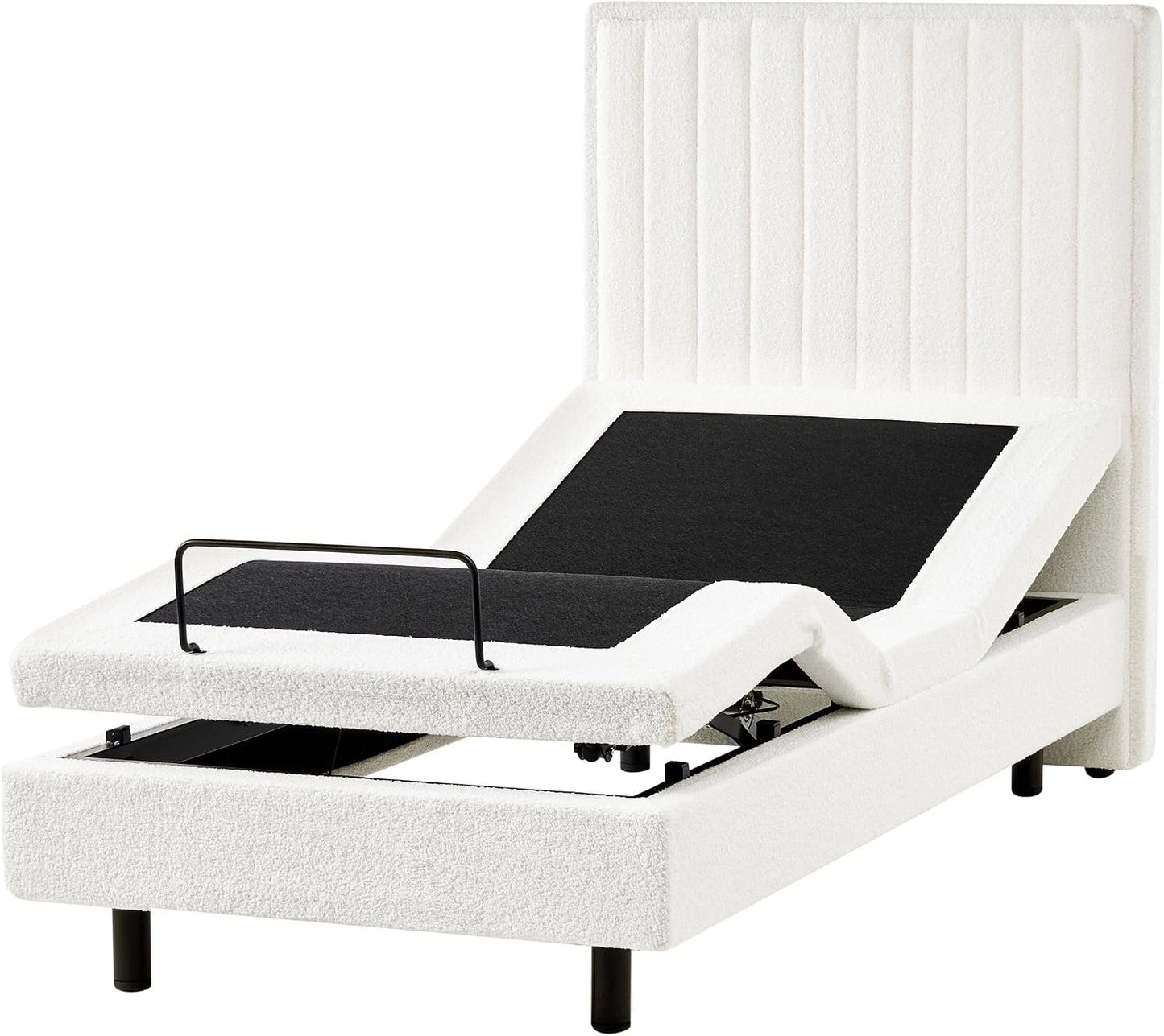 Lit Moderne en Tissu Bouclé Électrique 90x200 cm avec Télécommande - Blanc Cassé