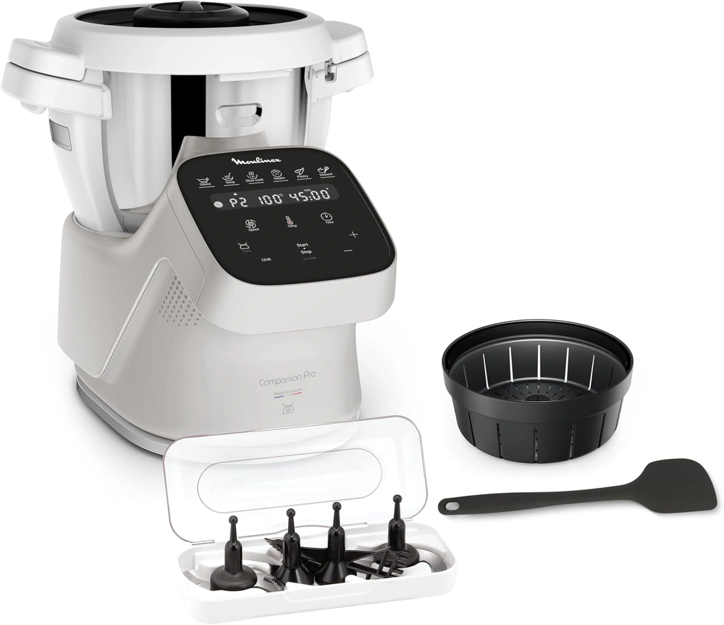 Robot cuiseur Moulinex Companion Pro 4,5 L, 15 programmes, Balance intégrée, Application, Silencieux, Fabriqué en France