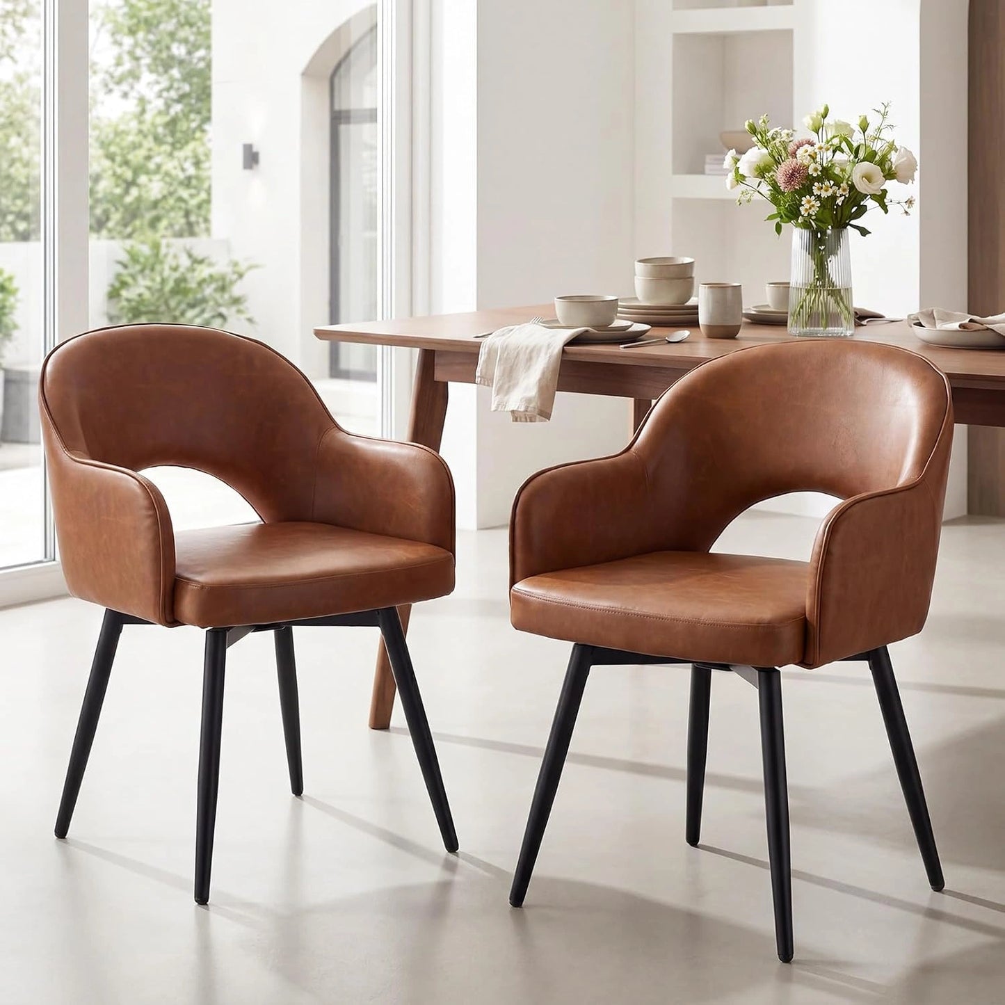 Chaises Pivotantes Modernes en Cuir PU, Lot de 2 pour Salle à Manger ou Bureau, Rembourrage Confortable, Marron