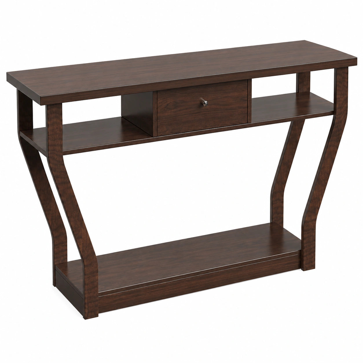Table console extensible avec tiroir et étagère de rangement, table d'entrée stable 120 x 30 x 81 cm, pour salon et chambre (marron)