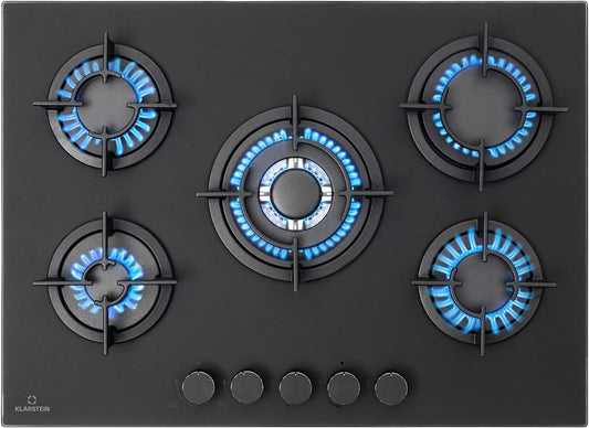 Plaque de Cuisson Gaz Klarstein avec 5 Brûleurs, 10400W, Acier Inoxydable, Compatible GPL