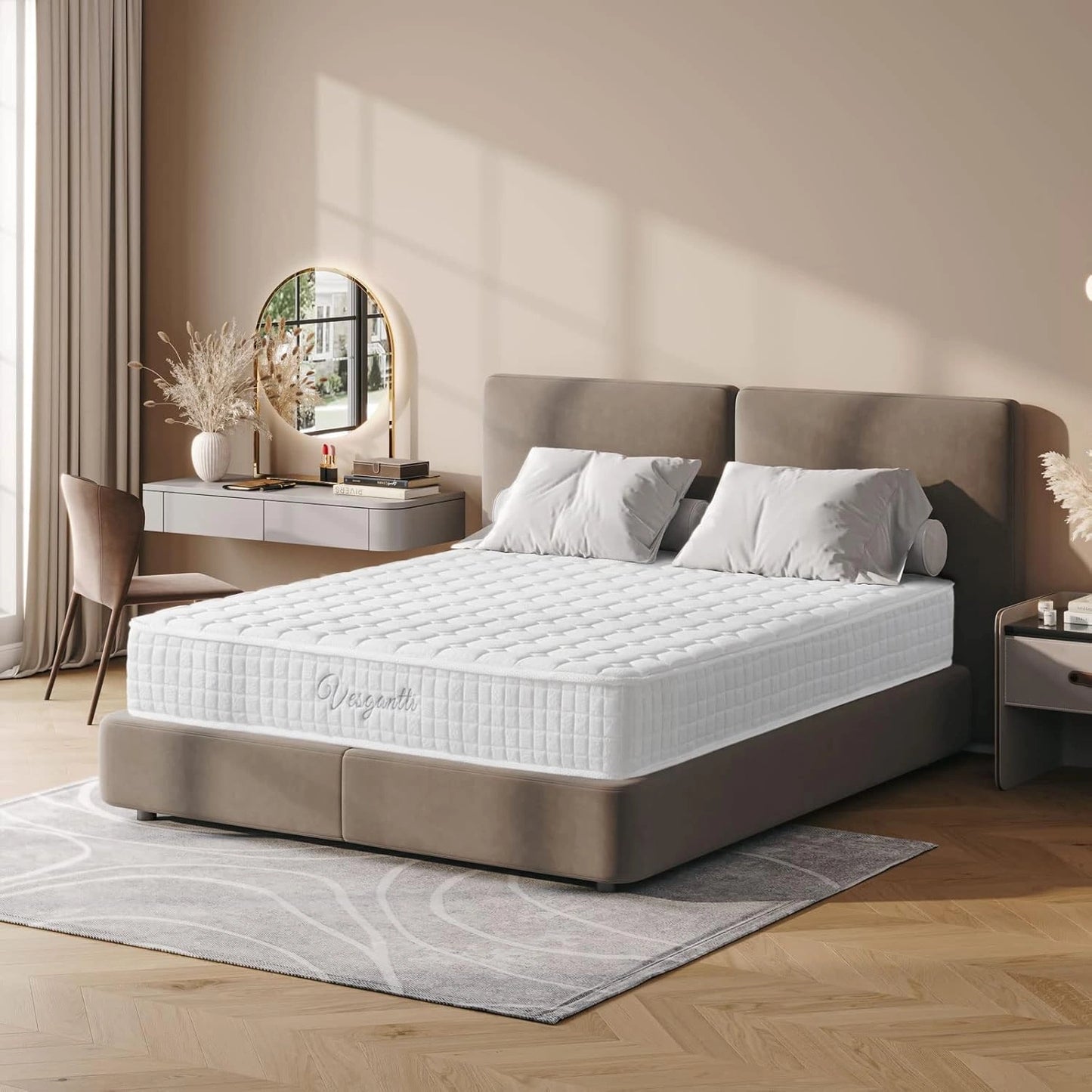 Matelas Ressorts Ensachés 160x200 cm Vesgantti, Épaisseur 24 cm, Confort 7 Zones H3, Soutien Optimal, Respirabilité Oeko-Tex