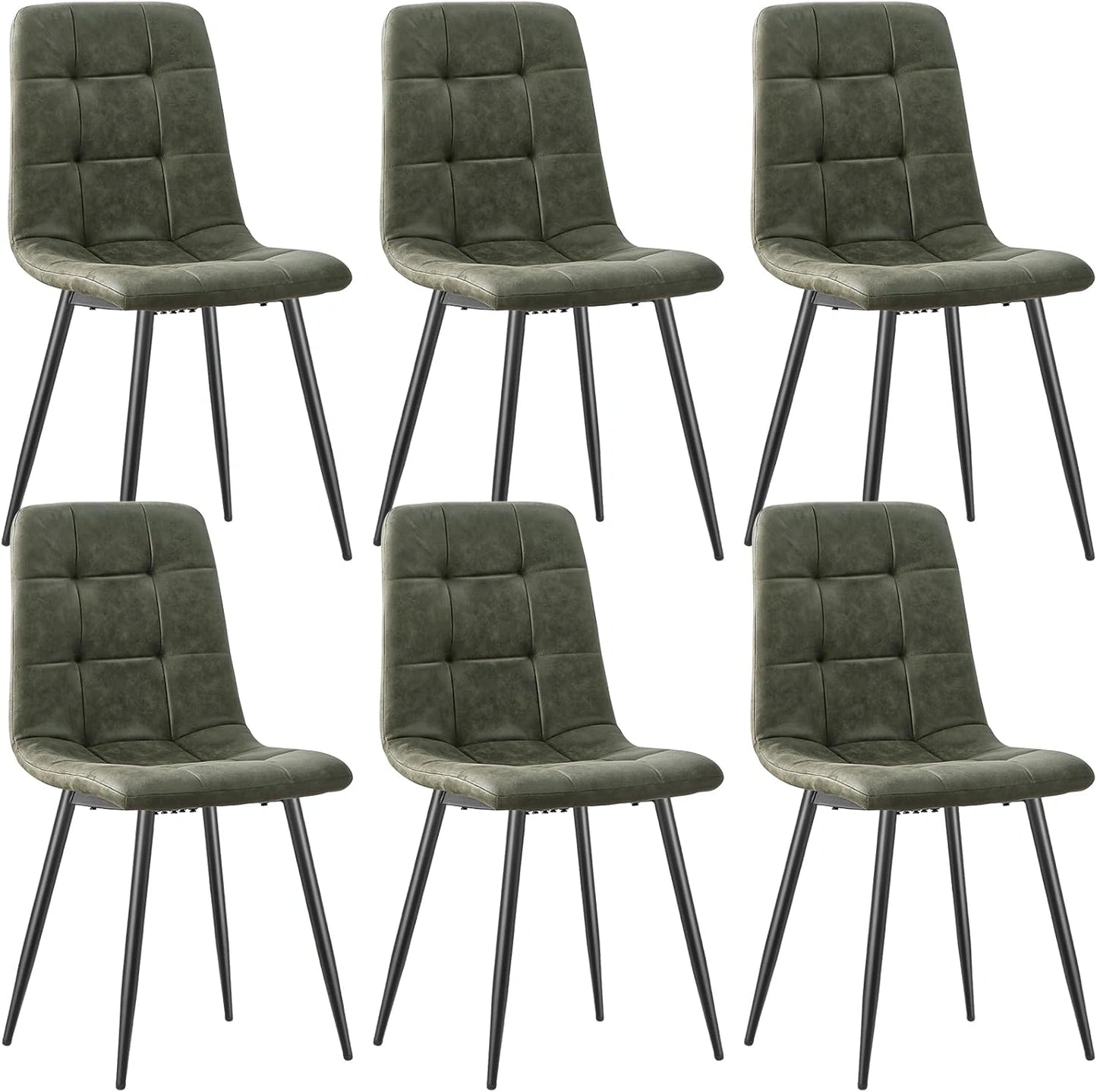 Ensemble de 6 chaises de salle à manger vert olive en tissu technique avec pieds en métal noir
