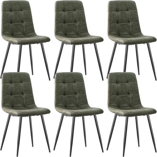 Ensemble de 6 chaises de salle à manger vert olive en tissu technique avec pieds en métal noir