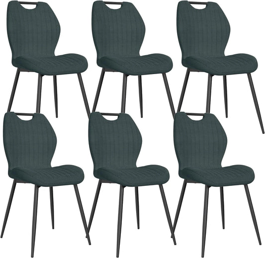 Ensemble de 6 Chaises Confortables en Tissu avec Pieds Métalliques, Idéal pour Salle à Manger et Salon, Gris Foncé