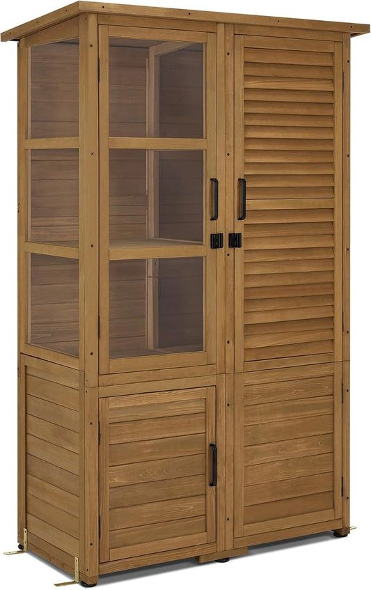 Armoire de Jardin en Bois Résistant MCombo pour Terrasse Extérieure, 55x110x175 cm, Naturel