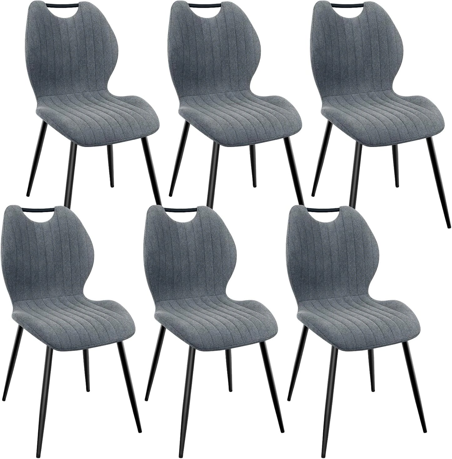 Ensemble de 6 Chaises Grises avec Dossier Haut en Tissu et Pieds Métalliques Noirs pour Salle à Manger