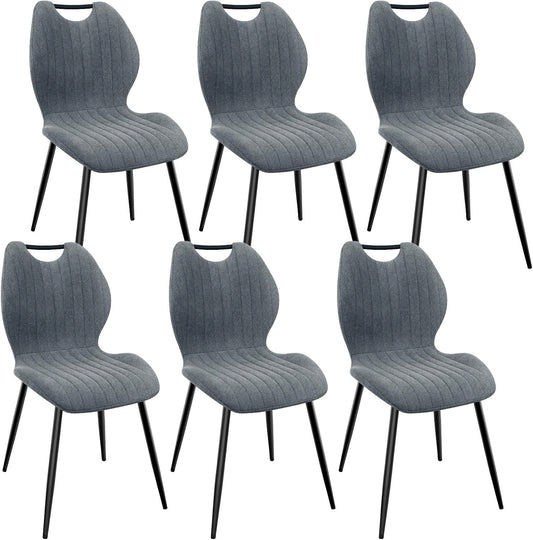 Ensemble de 6 Chaises Grises avec Dossier Haut en Tissu et Pieds Métalliques Noirs pour Salle à Manger