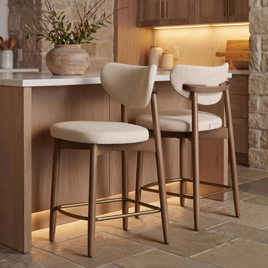 Ensemble de 2 Chaises de Bar VASAGLE en Bois Massif avec Dossier, Revêtement en Tissu Lin, 50x51,5x95,5 cm, Beige Clair pour Cuisine
