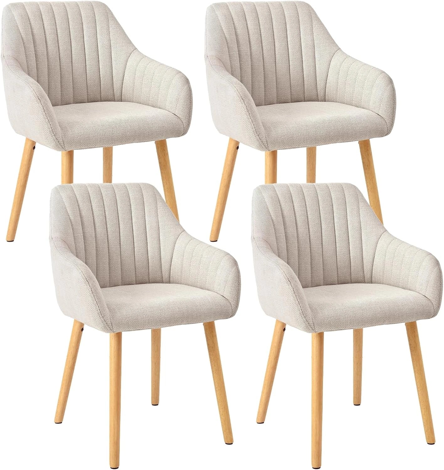 Ensemble de 4 chaises de salle à manger beige avec accoudoirs en polyester et pieds en bois pour salon, cuisine et bureau