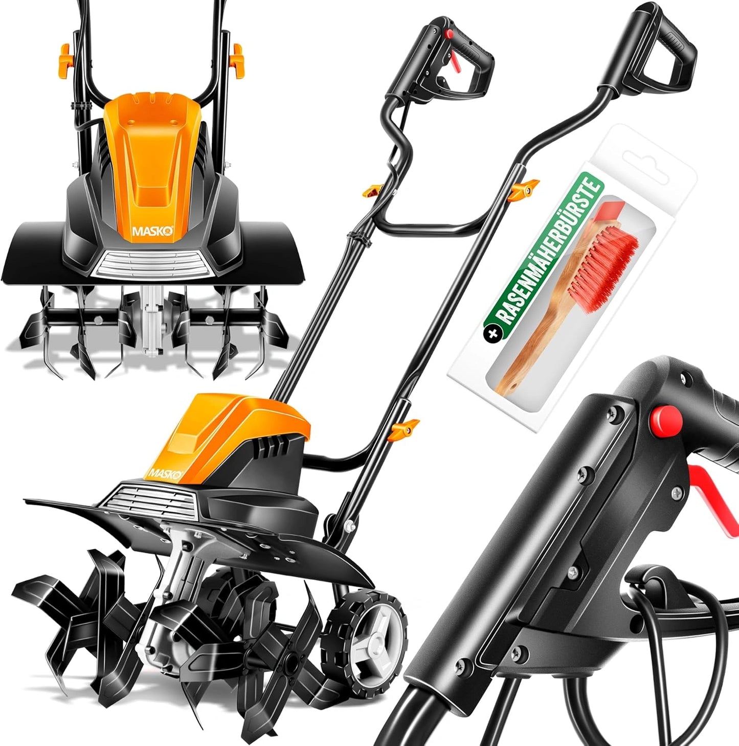 Motobineuse Électrique MASKO 1500W, Largeur 40cm, Profondeur 20cm, Cultivateur à Fraises