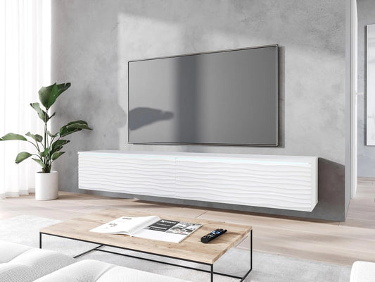 Meuble TV Donna 180 cm avec LED – Moderne et Élégant, Blanc Motif Ondulé