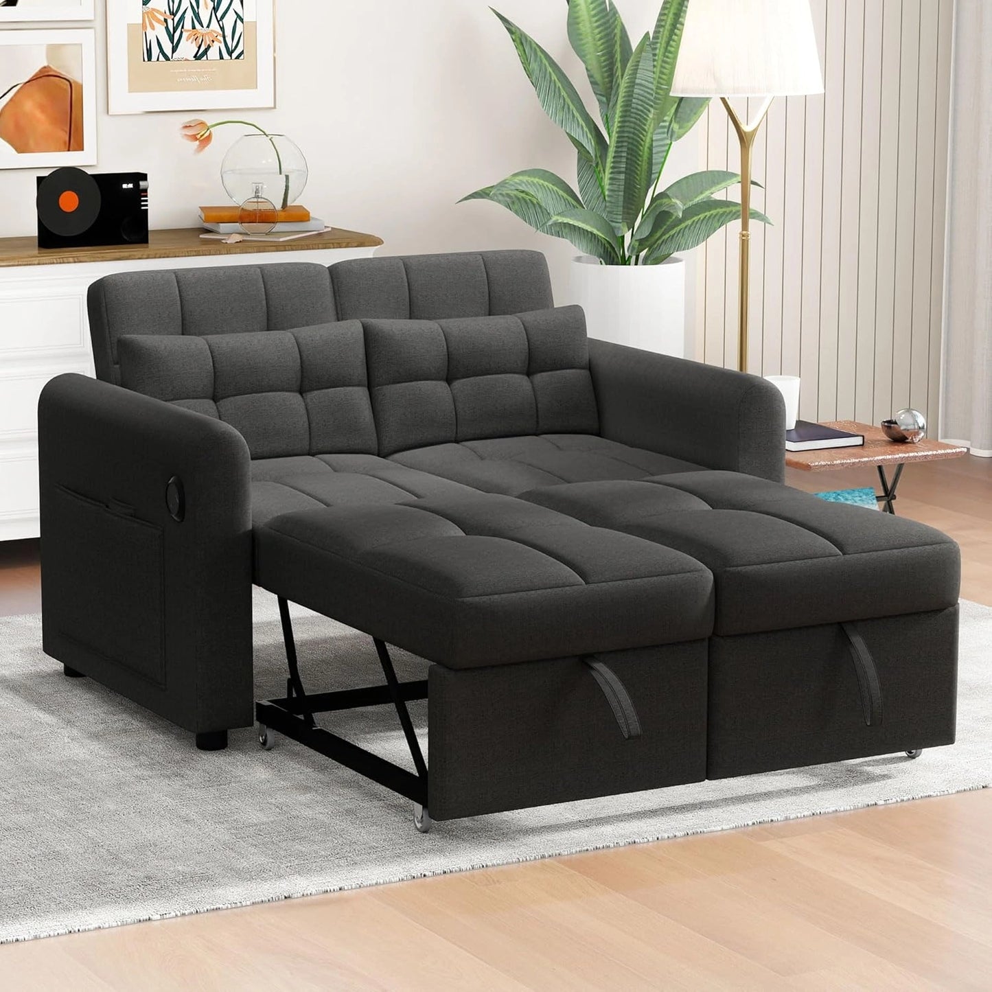 Sofa-lit Merax 2 places avec ports USB, dossier ajustable et poches latérales, Gris