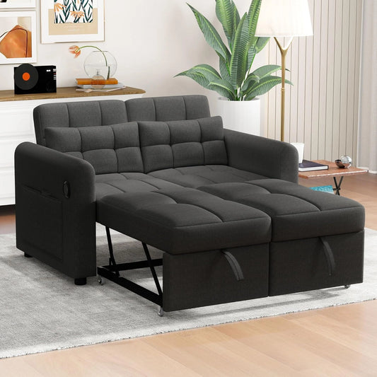 Sofa-lit Merax 2 places avec ports USB, dossier ajustable et poches latérales, Gris