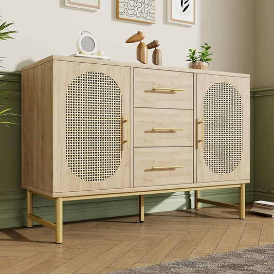 Buffet en Bois Noyer avec Portes et Tiroirs pour Chambre et Bureau, 150x40x90CM