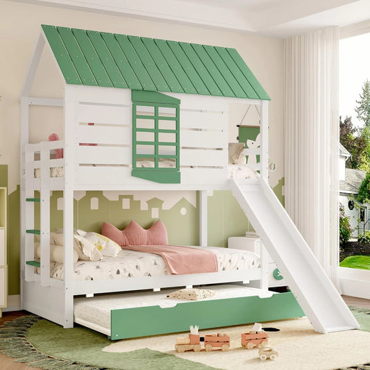 Lit Superposé Enfant Merax 90x200 cm avec Toboggan, Échelle et Protection Anti-Chute
