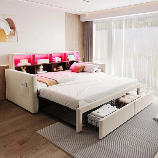 Canapé-lit Extensible Merax 90/180x190 cm avec Rangement et LED