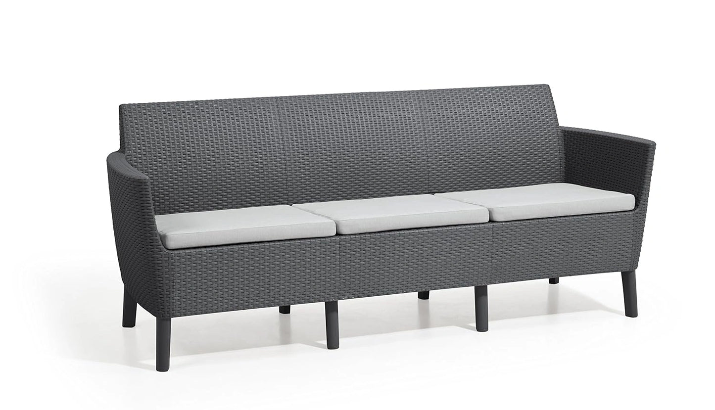 Canapé de Jardin 3 Places Keter Salemo avec Coussins, Coloris Graphite
