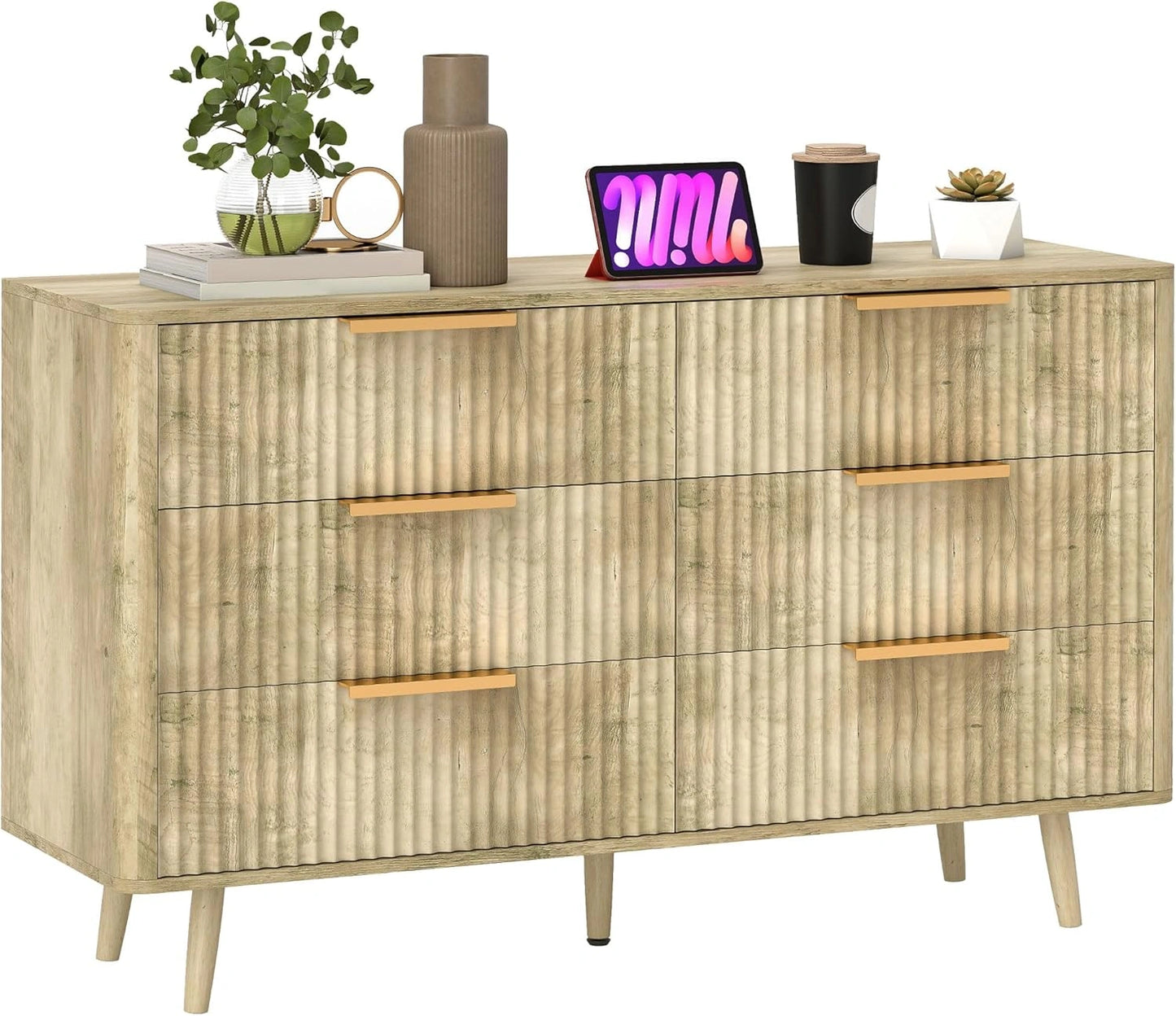 Commode Scandinave 6 Tiroirs en Chêne avec Pieds en Pin
