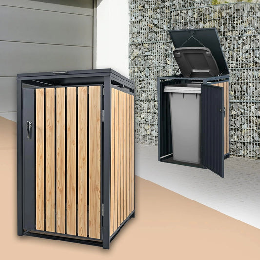 Abri pour Poubelle 240L en Acier Anthracite, Résistant aux Intempéries, avec Couvercle Rabattable