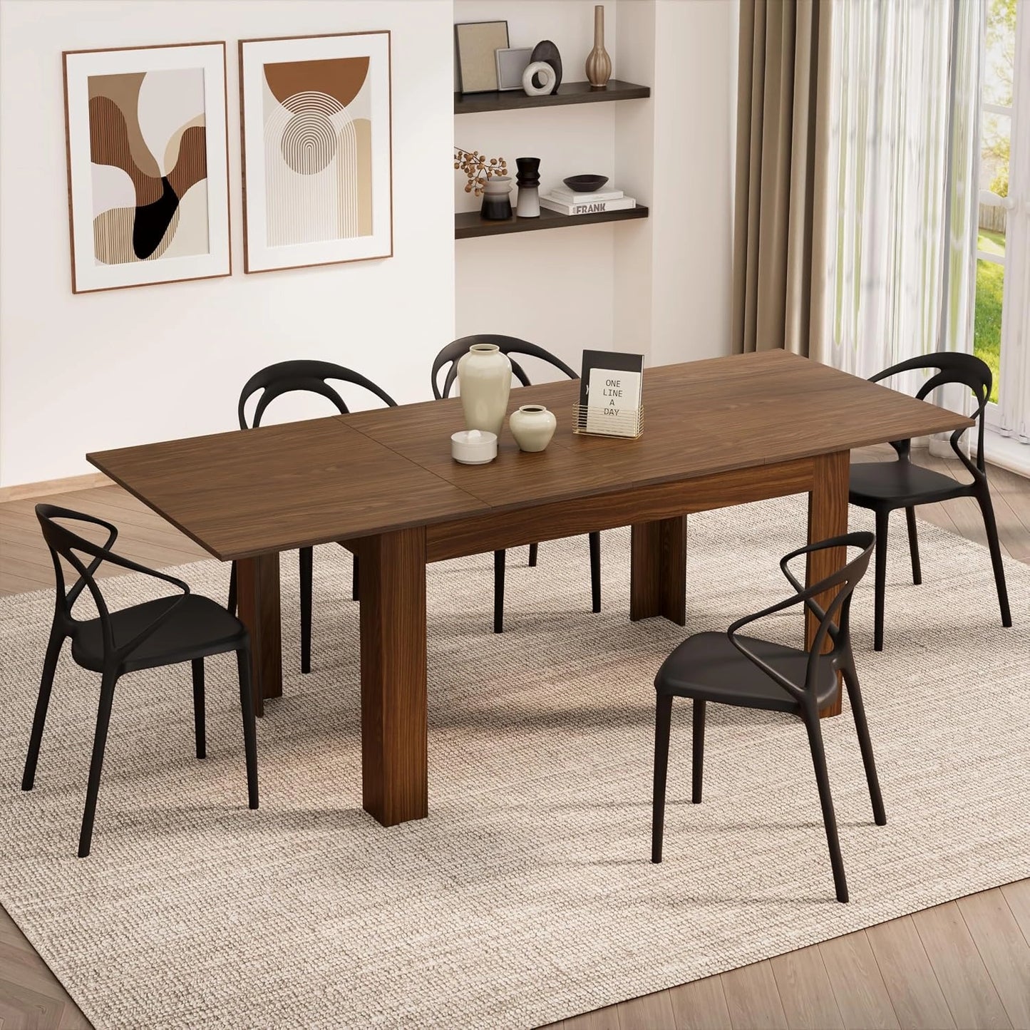 Table à Manger Extensible en Bois Effet Noyer, 140-220 x 90 x 77 cm
