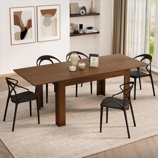 Table à Manger Extensible en Bois Effet Noyer, 140-220 x 90 x 77 cm