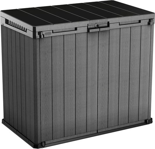 Armoire de Jardin Keter Darwin 1150L, Étanche, Style Bois, Verrouillable, Compatible 2 Poubelles 240L, 141x82x118cm, Gris